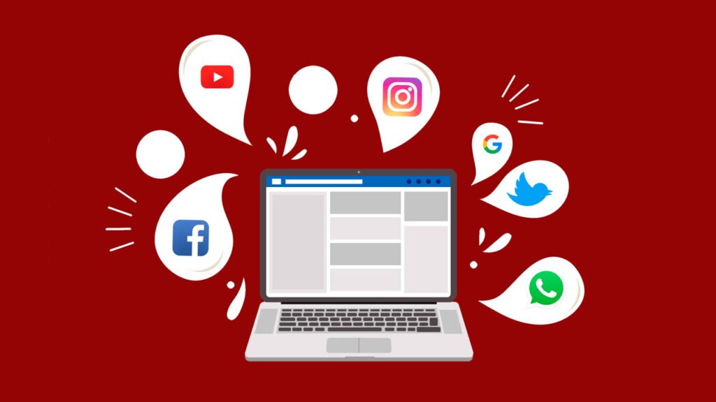 Notebook com nuvem de redes sociais