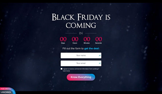 landing page fazendo alusão a Game of Thrones